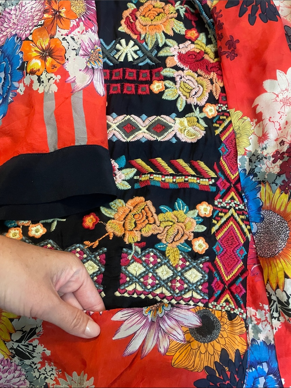 Johnny Was Silk Red Floral Embroidered Kimono Blouse - Picture 3 of 6